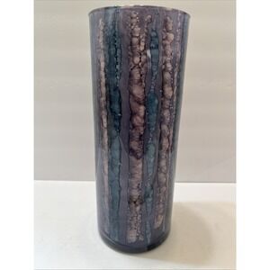 Cylindrical Glass Vase 12x4.5" Purples Blues